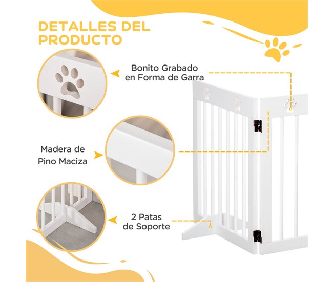 Barreira de Segurança para Cães Madeira de Pinho PawHut Branco