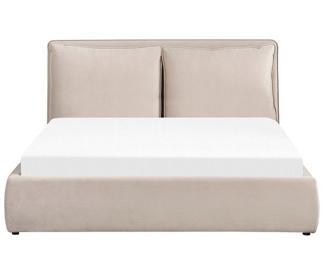 Beliani Cama com armazenamento Veludo BAJONNA 183x235 Bege