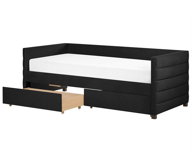 Beliani Cama de dia com arrumação Veludo MARRAY 98x214 Preto
