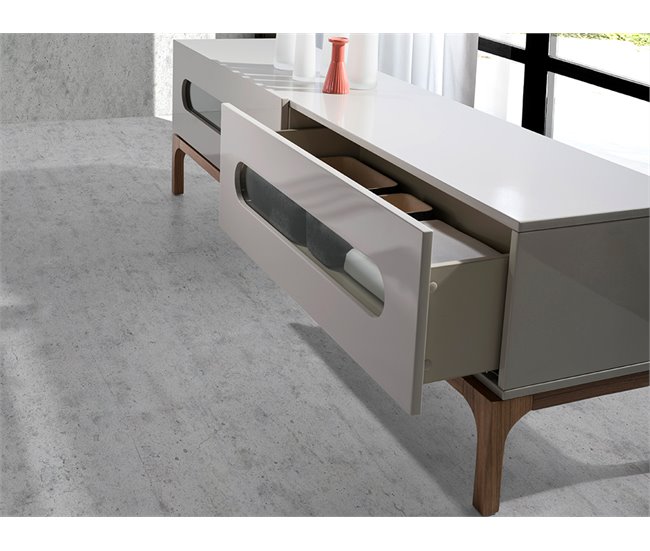 Mesa de TV em madeira de nogueira e cinzento com iluminação interior Cinza