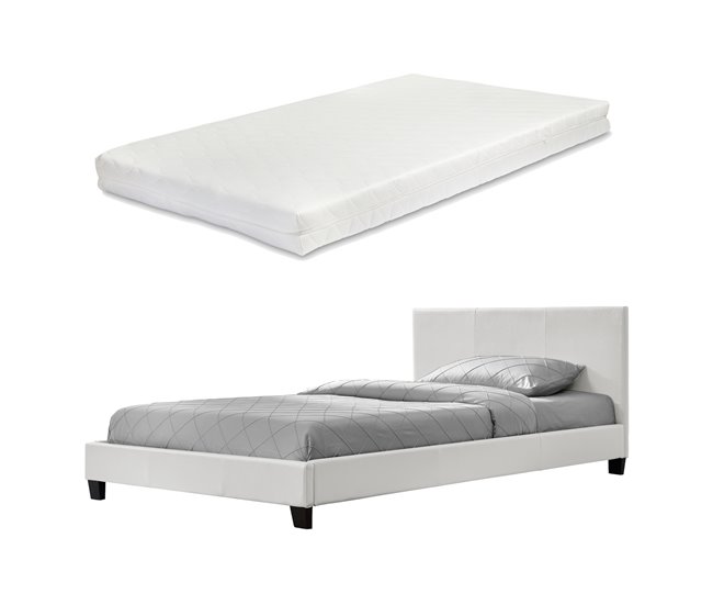 [Corium] Cama moderna em pele sintética Albacete - com colchão 149x210 Branco