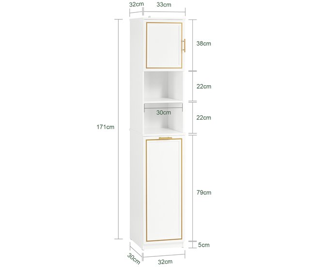 Armário alto de banho com 1 porta e 1 cesto BZR87-W SoBuy Branco