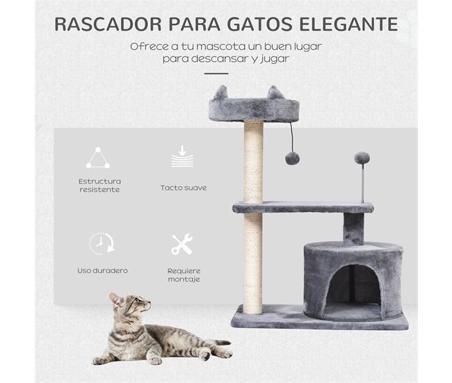 Arranhador para Gatos Aglomerado de madeira, Pelúcia e Sisal Cinza