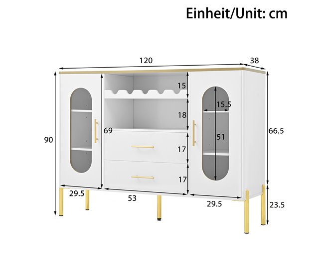 Aparador com 2 portas e 2 gavetas Branco