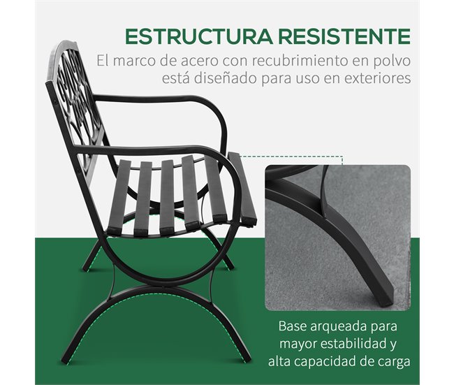 Banco de Jardim Aço e Ferro Fundido Outsunny 128x58 Preto
