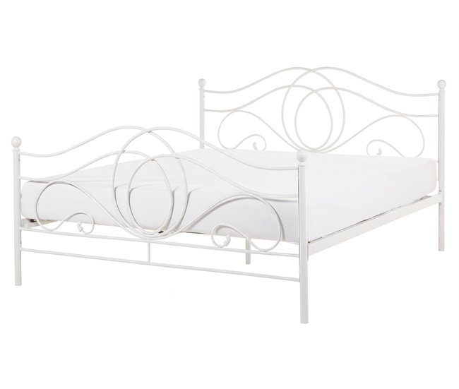 Beliani Cama com estrado Metal LYRA 162x209 Branco