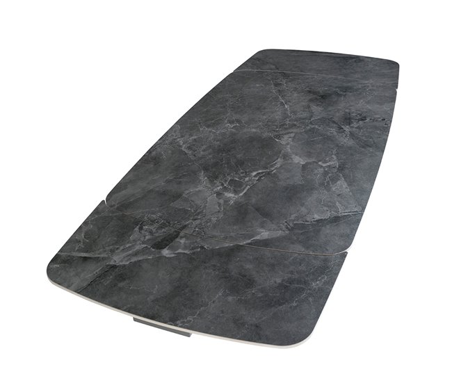 ANGEL CERDA Mesa de jantar extensível barril oval mármore porcelânico e aço preto 240x100 Preto