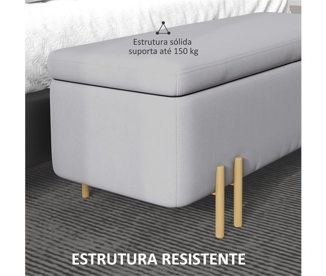 Banco Pé de Cama Madeira de Borracha, Metal e Poliéster HOMCOM Cinza