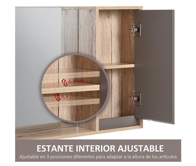 Armário de banheiro com espelho MDF, melamina de madeira HOMCOM 57 Castanho