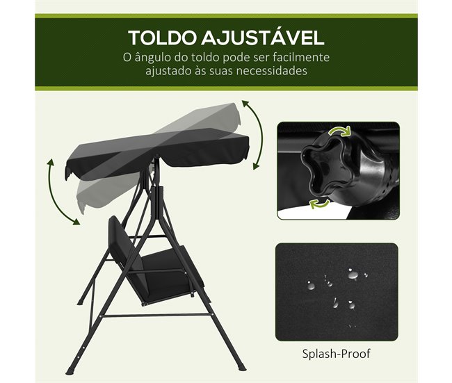 Baloiço de Jardim Poliester e Aço Outsunny Preto