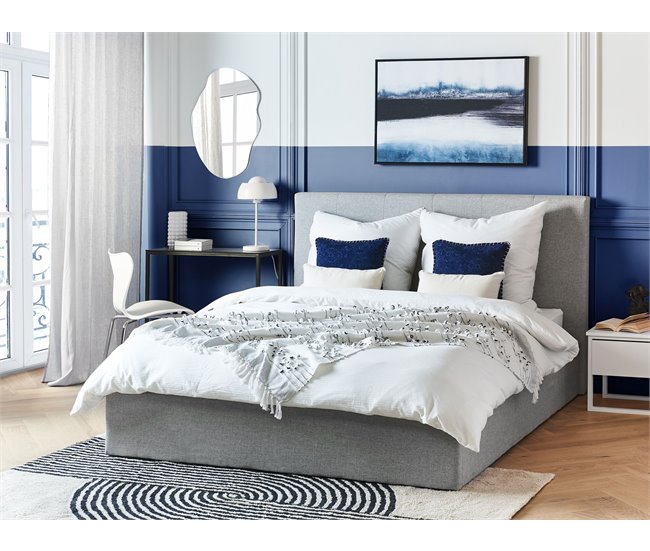 Beliani Cama com armazenamento Poliéster LORIENT 177x216 Cinza Claro
