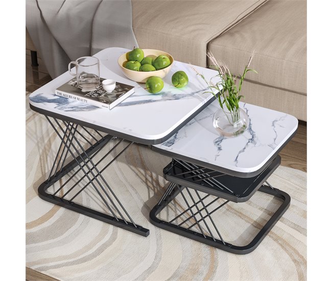 Mesa de centro, mesa de sala, mesa de sofá. 60x45 Branco/ Preto