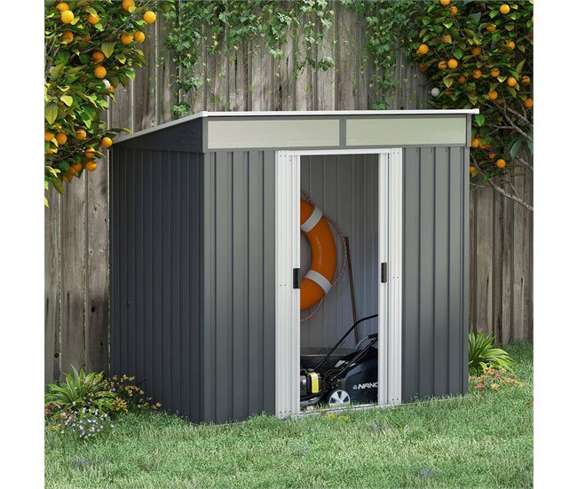 Abrigo de Jardim Aço Galvanizado Outsunny Cinza