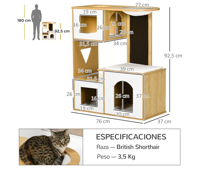 Casa para Gatos MDF e Pelúcia PawHut Castanho