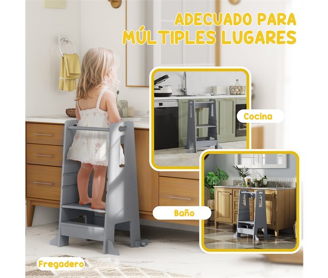 Torre de Aprendizagem MDF e Madeira de Pinho AIYAPLAY Cinza