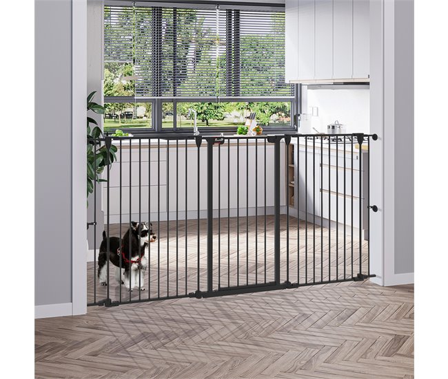 Barreira para Cães Aço e Plástico PawHut Preto