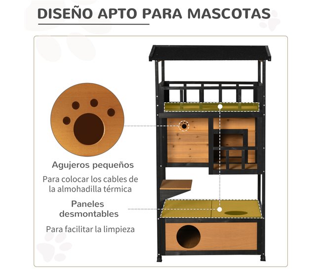 Casa para Gatos de Madeira Madeira de abeto PawHut Castanho