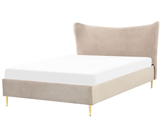 Beliani Cama com estrado Veludo CHALEIX 148x212 Cinza Claro
