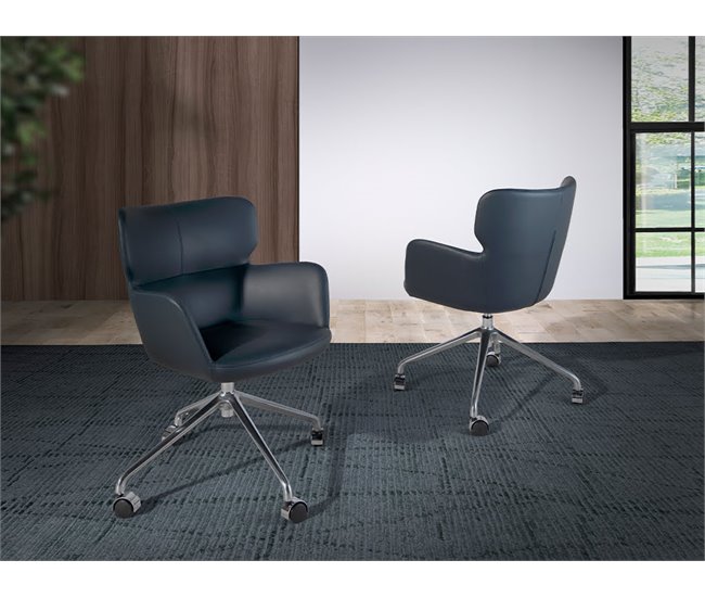 ANGEL CERDA Cadeira de escritório giratória em pele ecológica azul AlumÍnio