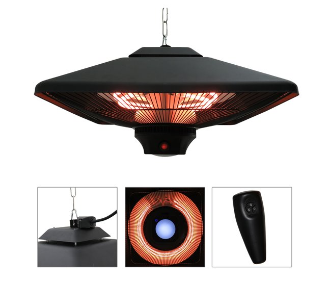 Aquecedor de Teto Ferro, alumínio e plástico Outsunny Preto