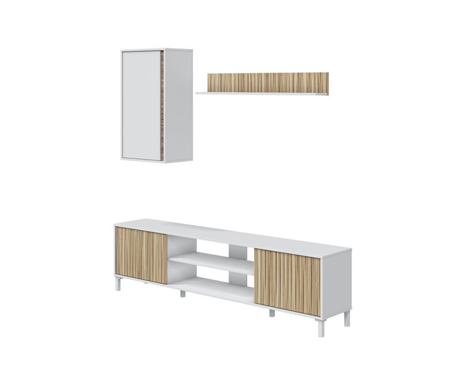 Compacto de TV 180cm branco e natural MELISS Branco/ Madeira