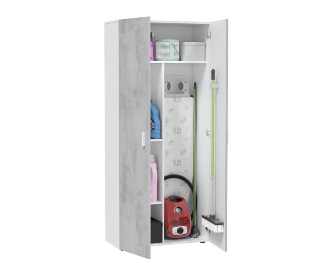 Armário multiuso com 2 portas com efeito madeira Cinza