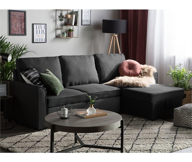 Beliani Sofá esquinero Poliéster NESNA Preto