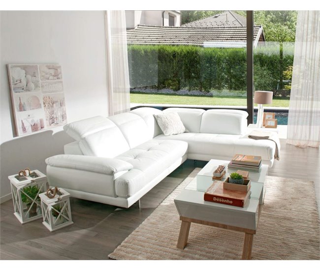 Sofá de canto em pele PARÍS Branco