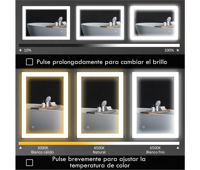Espelho Casa de Banho com Iluminação Preto