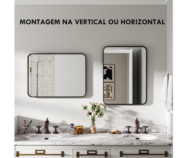 Espelho Casa de Banho Vidro e Metal HOMCOM, casa - casa de banho Preto