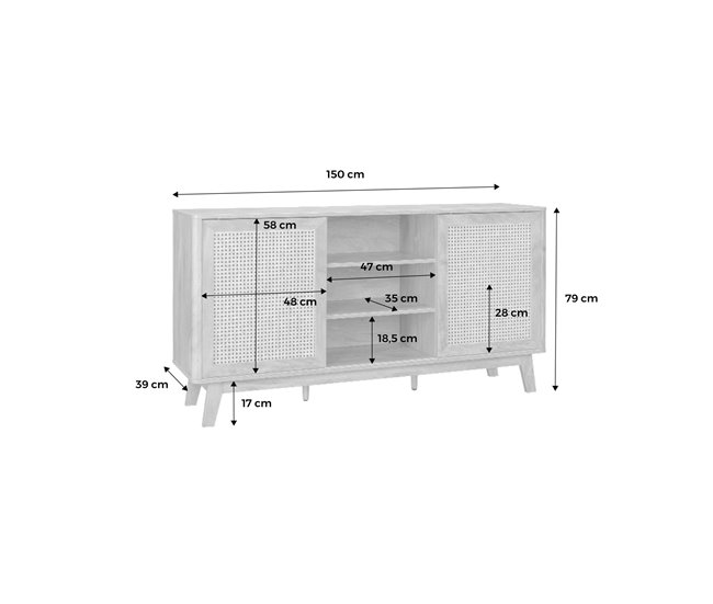 Aparador com 2 portas de correr e prateleiras, efeito madeira Madeira