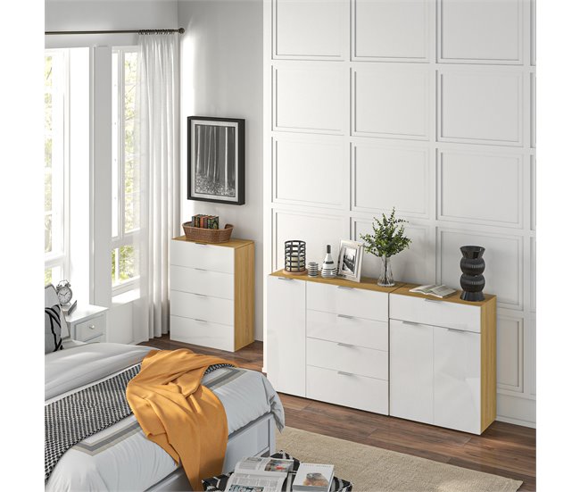 Aparador de Sala de Estar Melamina de Madeira HOMCOM Branco