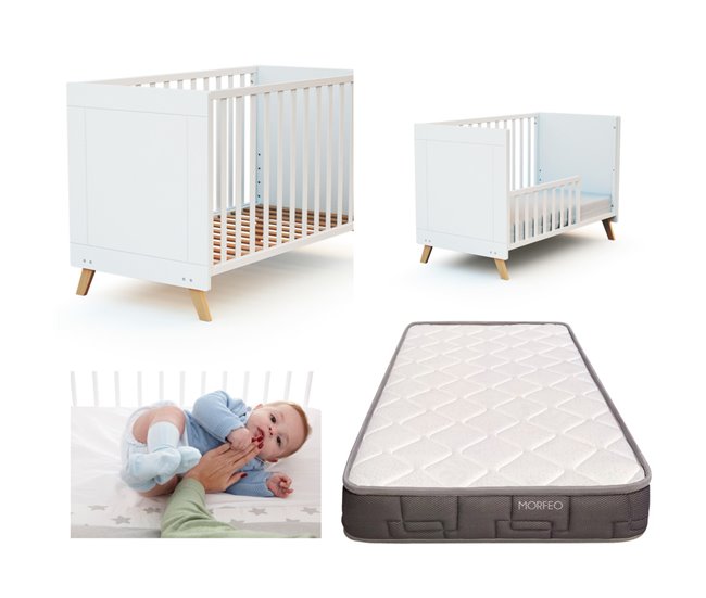 Berço co-leito Sakura convertível em cama, com colchão Morfeo Branco