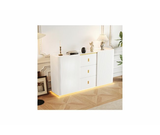 Aparador de 2 portas e 2 gavetas com iluminação LED Branco