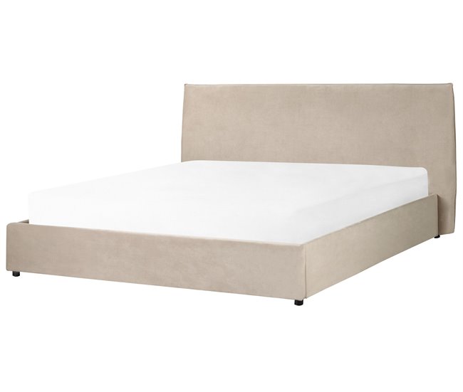 Beliani Cama com armazenamento Veludo LAVAUR 203x210 Cinza Escuro