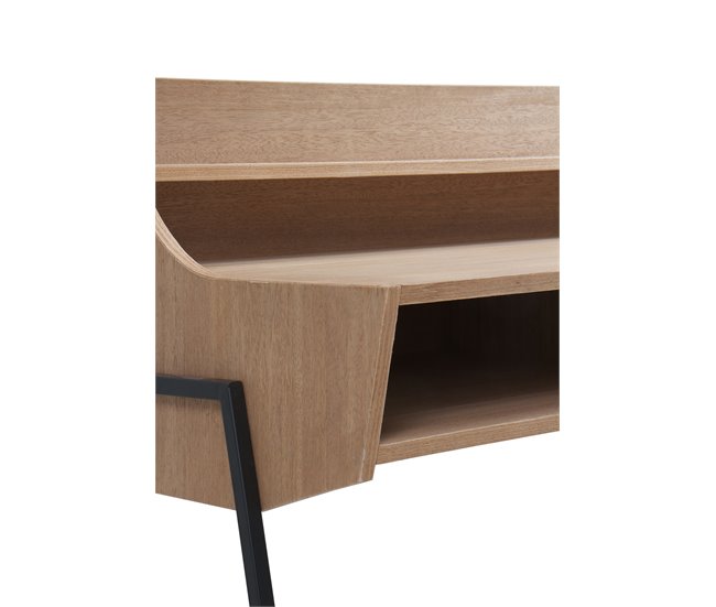 Mesa escrivaninha de madeira de freixo com gaveta e base de metal Natural