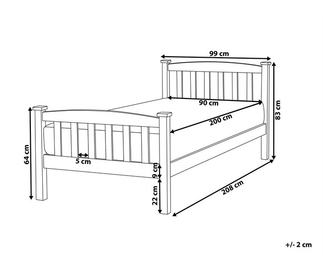 Beliani Cama com estrado Pinho GIVERNY 99x208 Branco