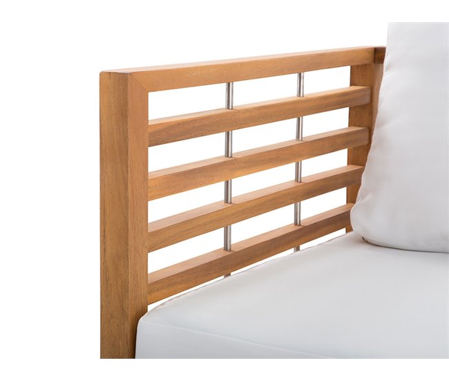 Beliani Conjunto lounge Madeira de acácia BERMUDA Branco/ Bege