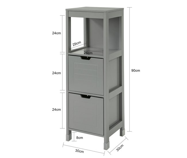 Armário de casa de banho 1 prateleira 2 gavetas FRG127-SG SoBuy 30 Cinza