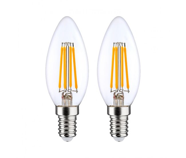 Pack de 2 lâmpadas de vela de filamento LED 7hSevenOn Premium Transparente