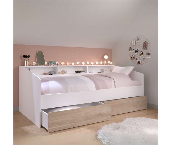 Gavetas inferiores para cama estilo jovem Branco/ Madeira