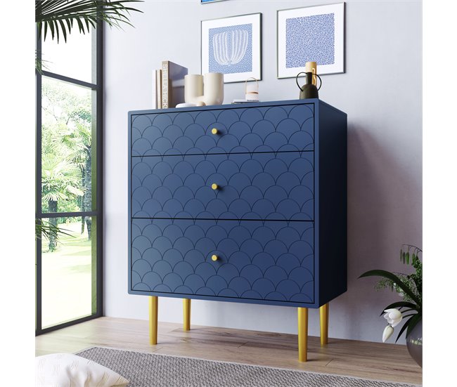 Armário Auxiliar com 3 Gavetas e Pés Metálicos Azul