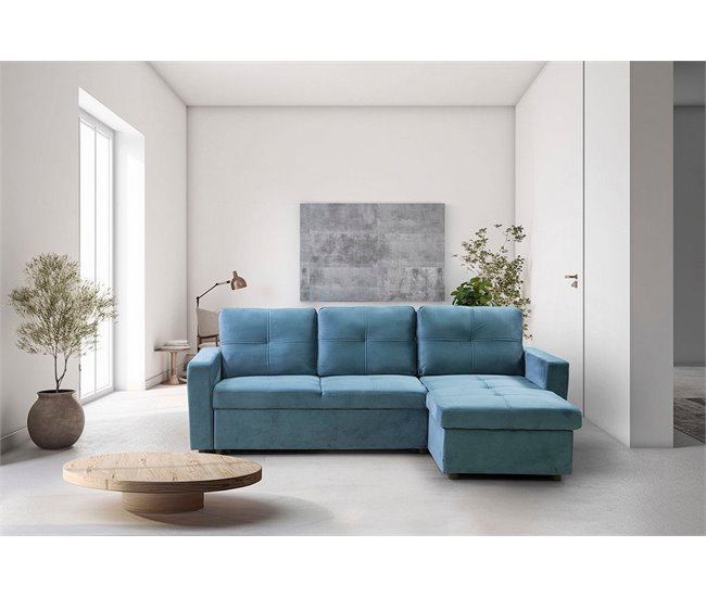 Sofá Cama Com Baú e Chaise Longue Cinza Claro
