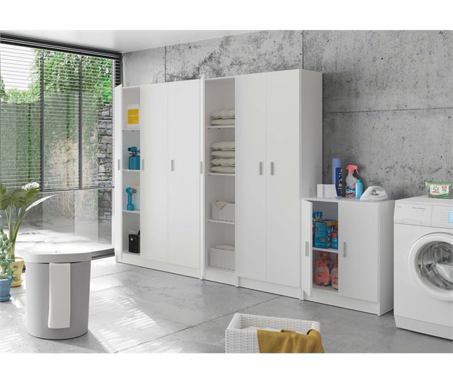Armário multiuso com 2 portas com efeito madeira Branco