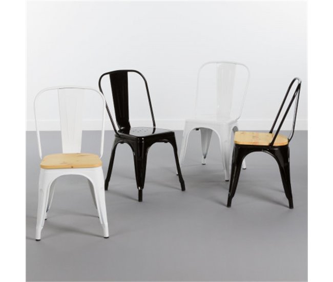 Cadeira Industrial Strong com Assento de Madeira Thinia Home Branco