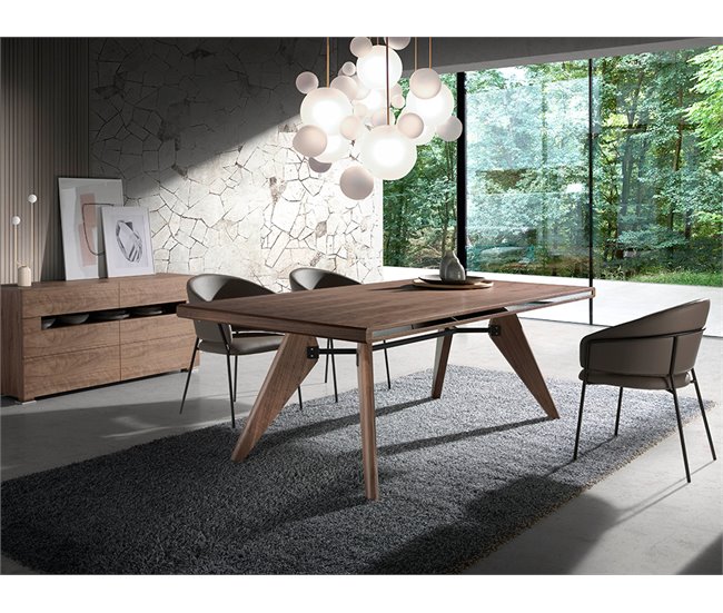 ANGEL CERDA Cadeira de couro ecológico vison escuro Nogal