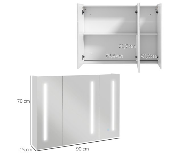 Armário Casa de Banho com Espelho MDF e Vidro kleankin Branco