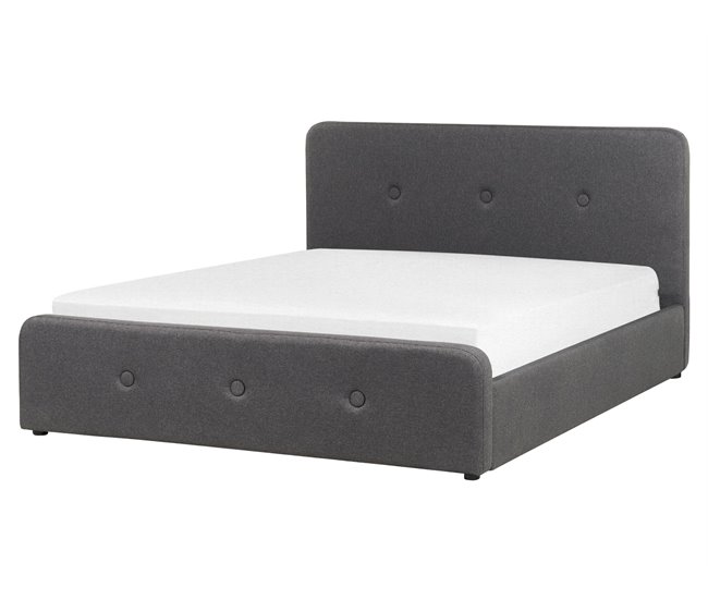 Beliani Cama com armazenamento Poliéster RENNES Cinza Escuro