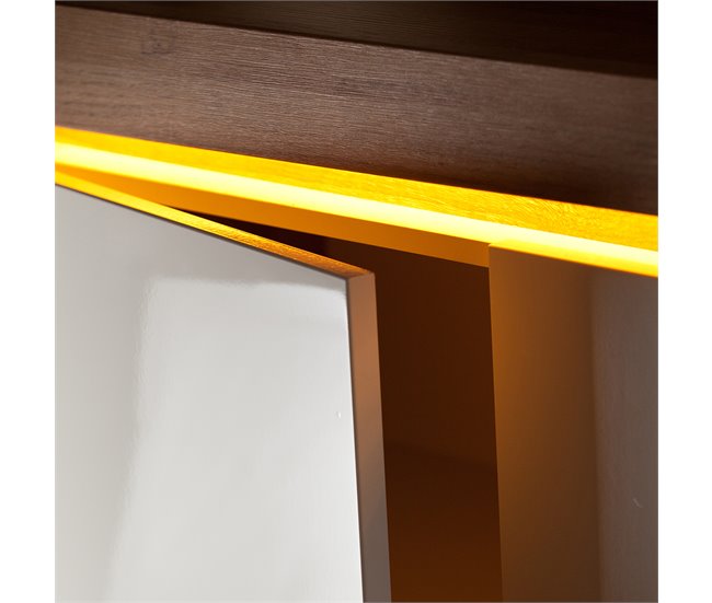 Aparador LED de 3 portas Teo 159 Branco/ Madeira
