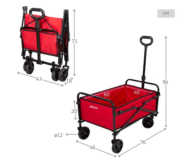 Aktive Carrinho de praia dobrável Vermelho